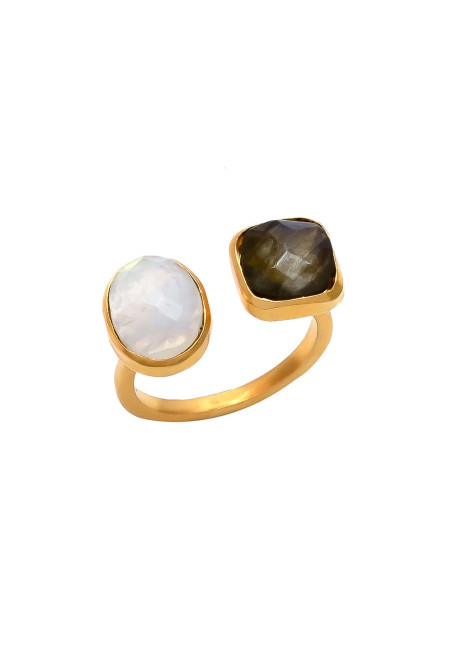 MESTIZA ANILLO ALBI LABRADORITA GRIS Y PIEDRA LUNA