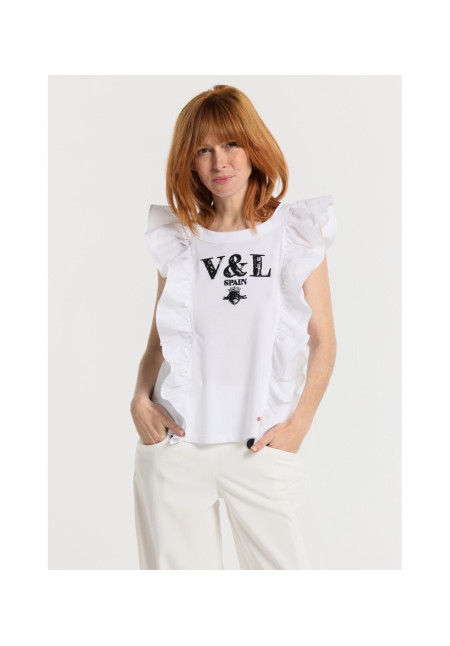 VICTORIO&LUCCHINO TOP MANGA VOLANTES BORDADO BLANCO