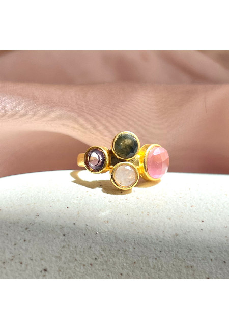 MESTIZA  ANILLO PIEDRAS LIVORNO ROSA, AMATISTA, LABRADORITA Y LUNA