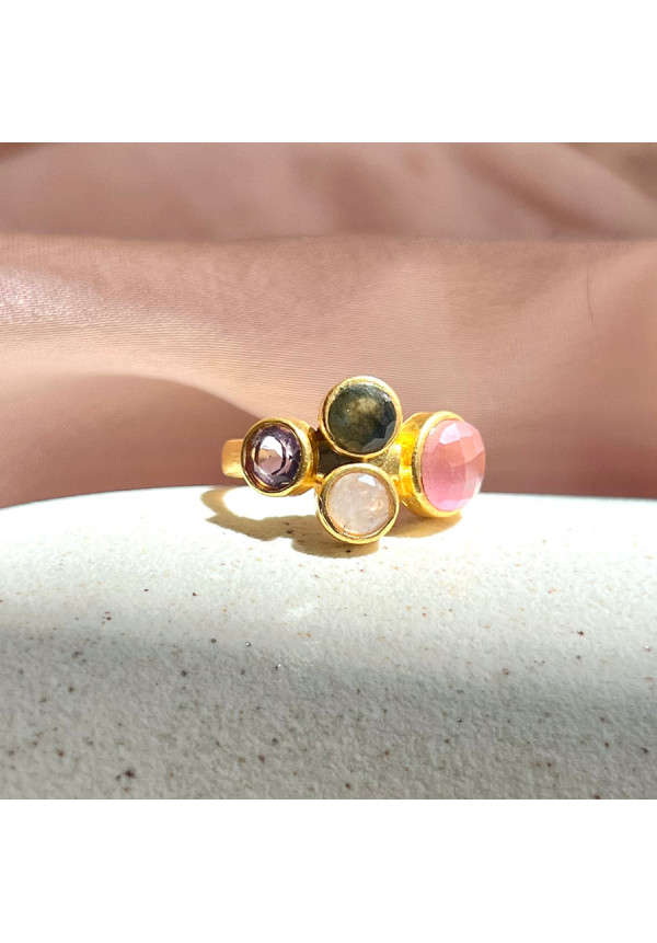 MESTIZA  ANILLO PIEDRAS LIVORNO ROSA, AMATISTA, LABRADORITA Y LUNA