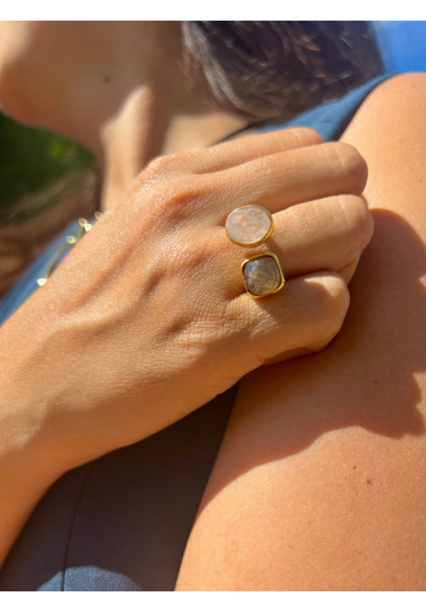 MESTIZA ANILLO ALBI LABRADORITA GRIS Y PIEDRA LUNA