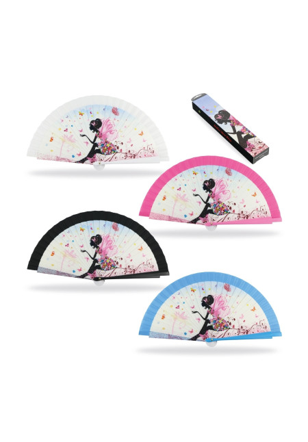 ABANICO ACRÍLICO CHICA FLORES