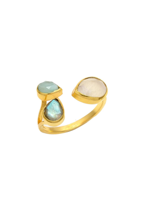 MESTIZA ANILLO CAEN PIEDRA LUNA, LABRADORITA Y AMAZONITA