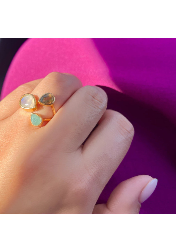 MESTIZA ANILLO CAEN PIEDRA LUNA, LABRADORITA Y AMAZONITA