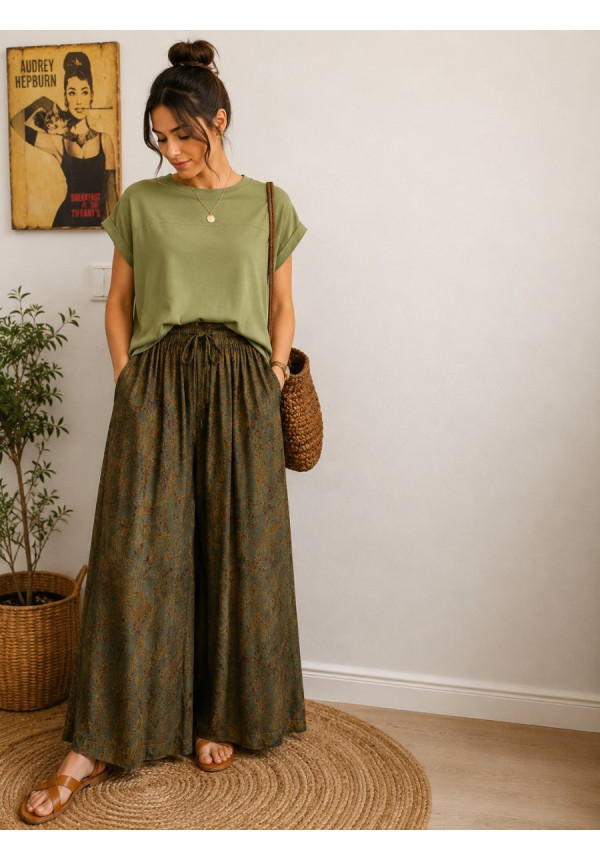 NEFELIBATA PANTALÓN VERDE ESTAMPADO