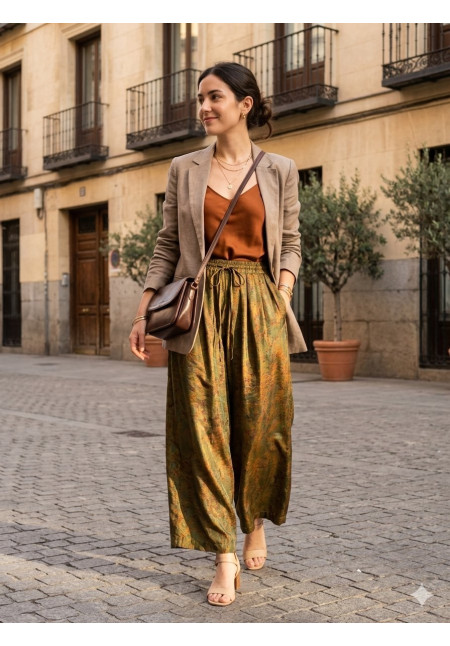 NEFELIBATA PANTALÓN VERDE ESTAMPADO