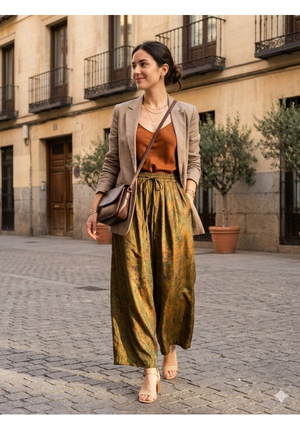 NEFELIBATA PANTALÓN VERDE ESTAMPADO